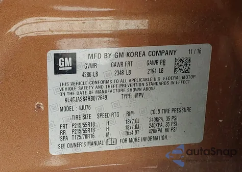 2017 Buick Encore Preferred z USA, uszkodzony, nr VIN KL4CJASB4HB072649